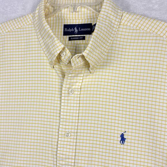 VTG Ralph Lauren Mens XXL White Yellow Windowpane Plaid Blue Pony Preppy Shirt - Picture 3 of 8